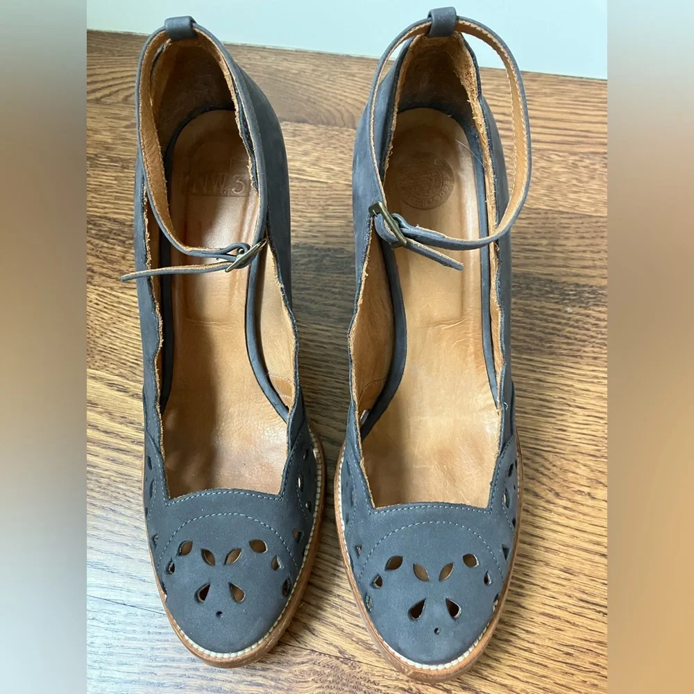 Hobbs London suede Leather heels Italy Coquette scallop romantic garden party 39